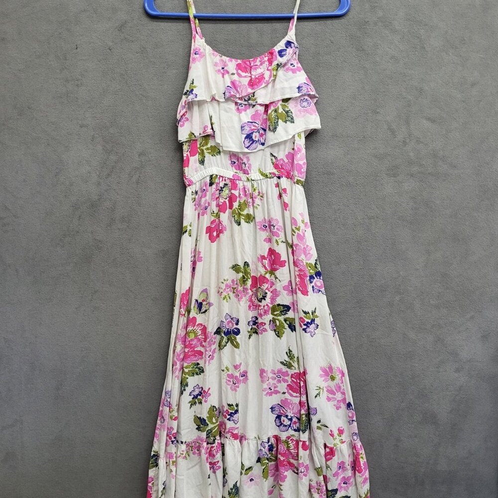 Boho Ruffle Floral Maxi Dress Women Large 10/12 Summer Tiered Romantic Cottage